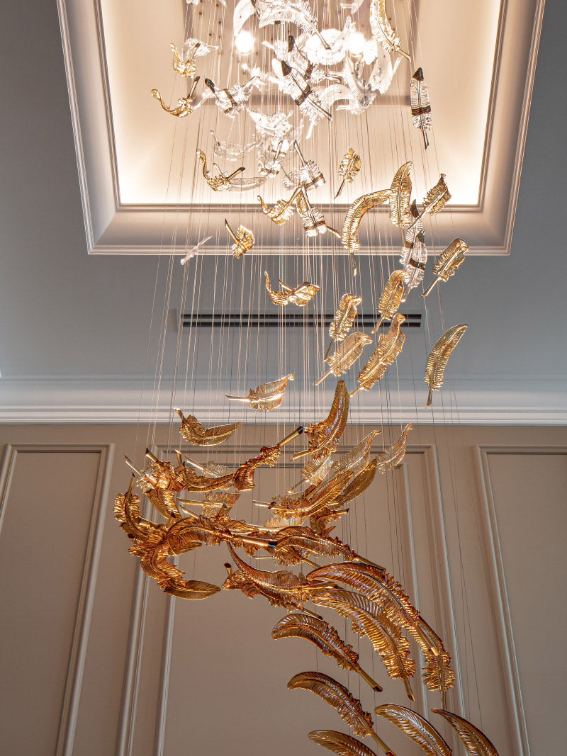 Floating Feather Project Installation chandelier view 3