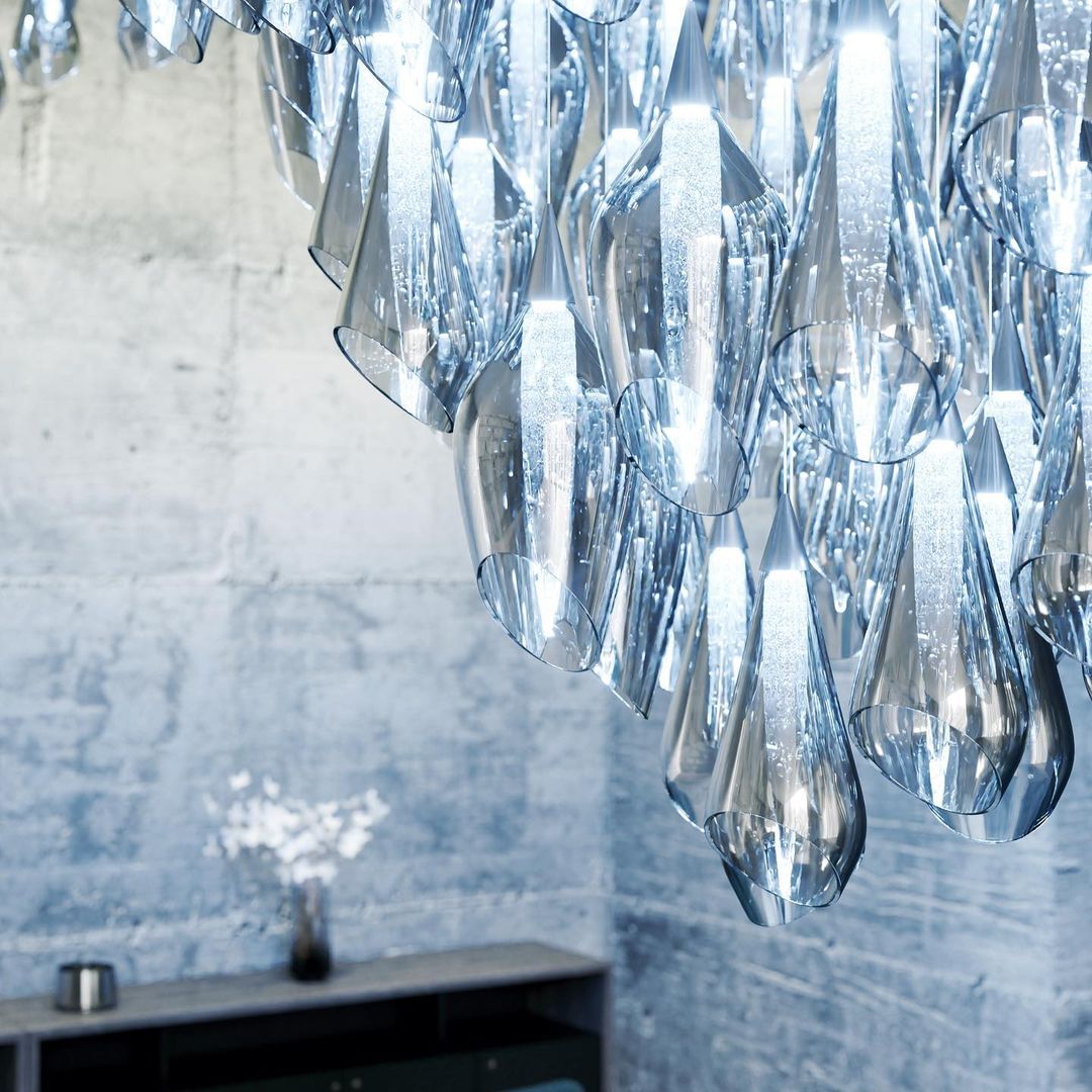 Open Glass Droplet Project Installation chandelier view 5
