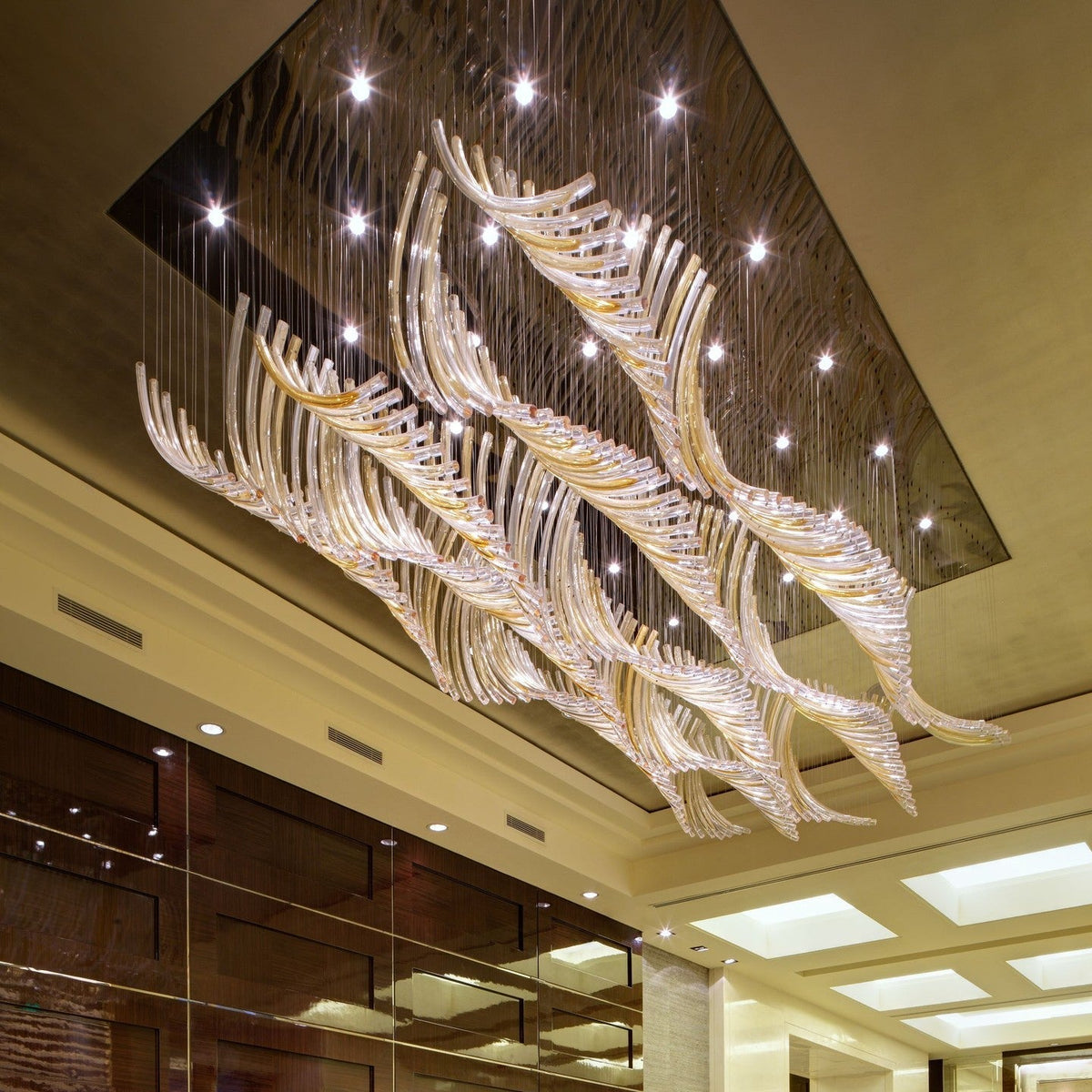 Amber Gradient Bent Glass Tube Project Installation architectural lighting studio view