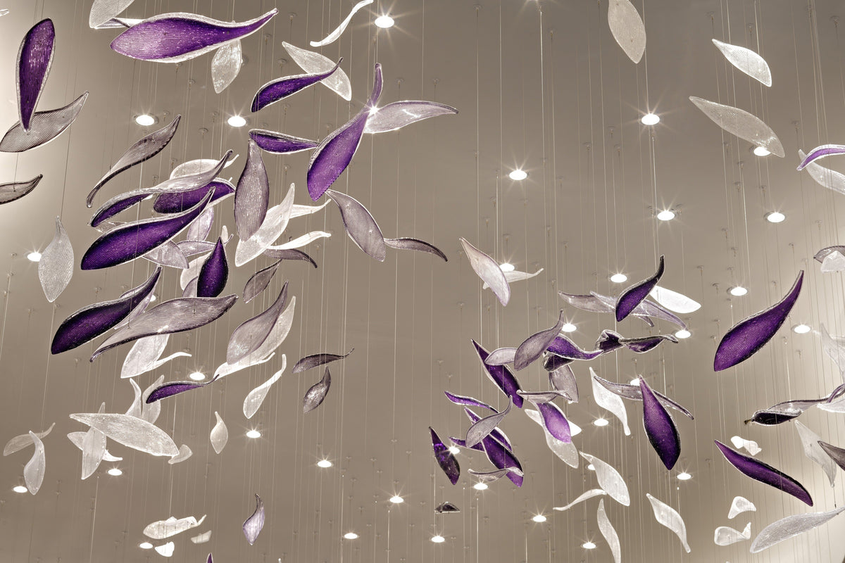 Clear & Purple Striped Leaves Project Installation chandelier view 7