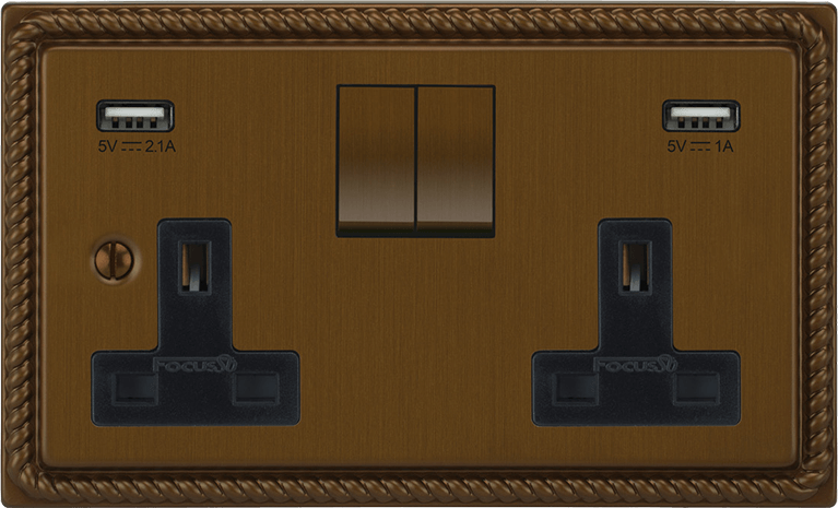 Georgian Double Socket + USB architectural switches view 3