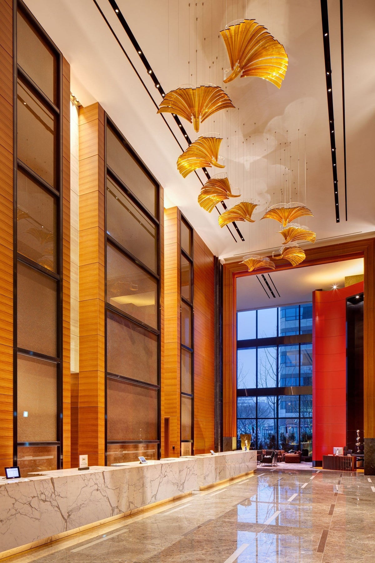 Gold Glass Ginkgo Leaf Project Installation project lighting view 3