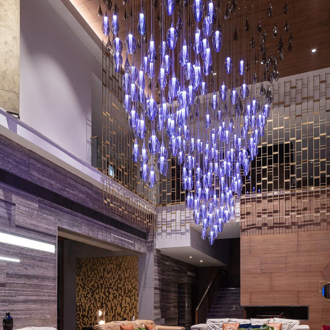 Open Glass Droplet Project Installation chandelier studio view