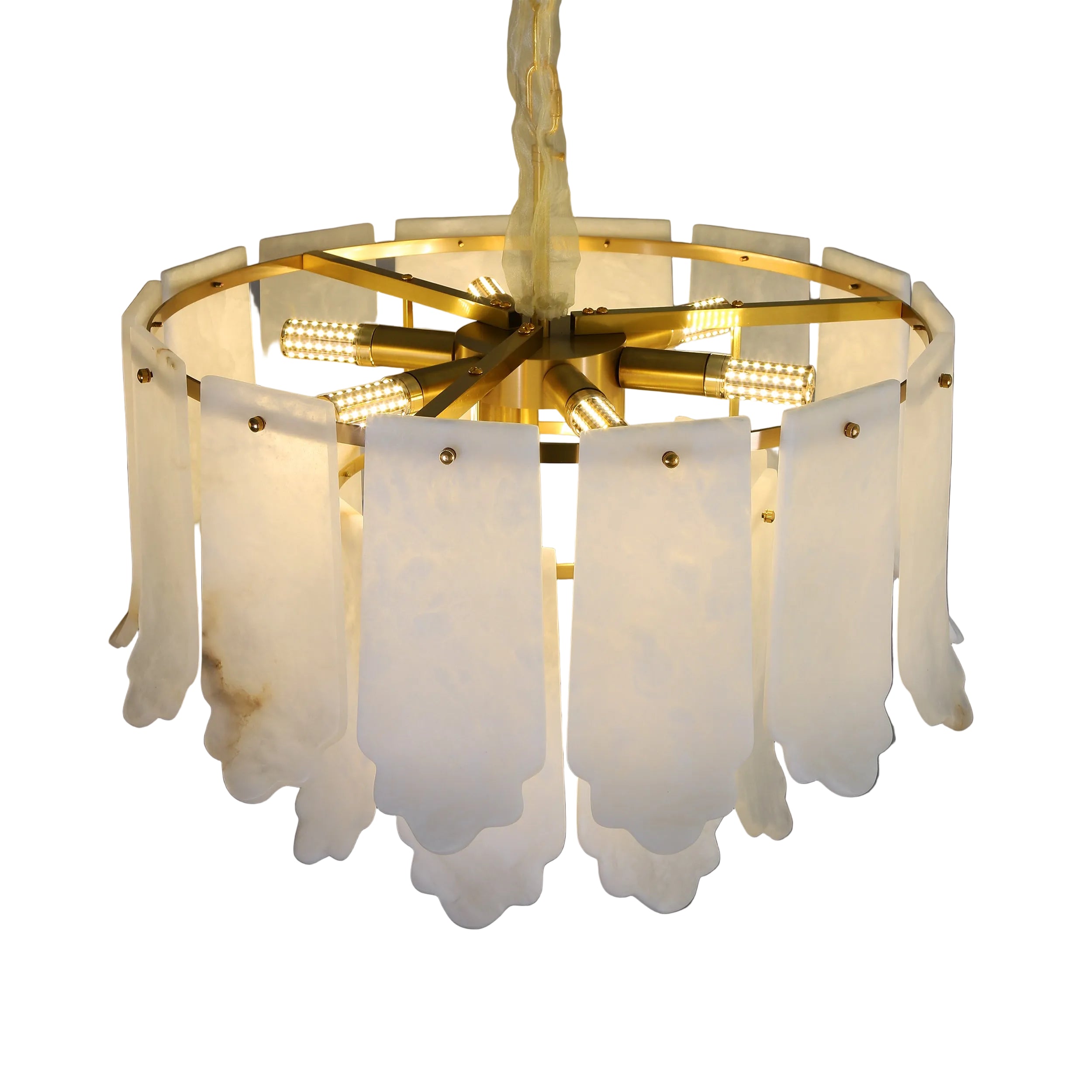Avelina Circular Chandelier with layered marble panels resembling draped fabric.