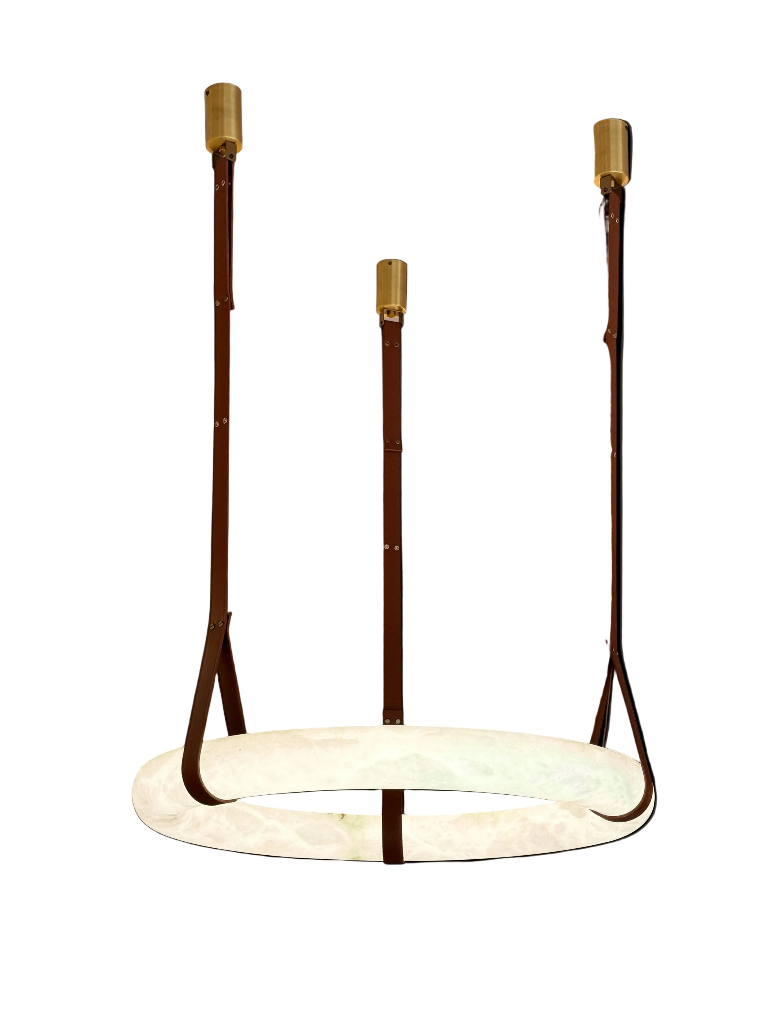 Angled view of the Botticino Marble Ceiling Light showcasing the sculptural illuminated marble ring.