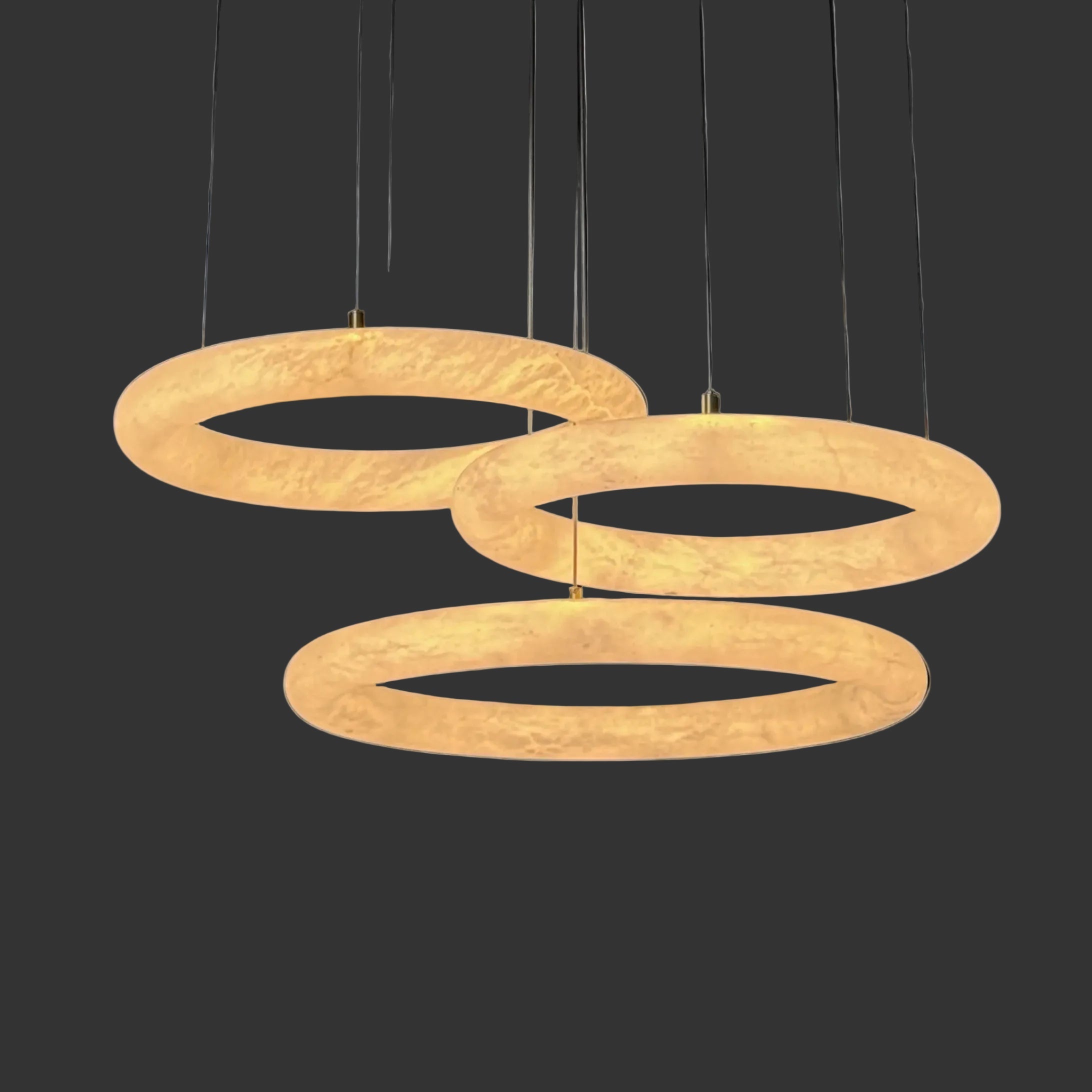 Cavani Marble Trio Circular Chandelier featuring three radiant marble rings suspended in perfect balance