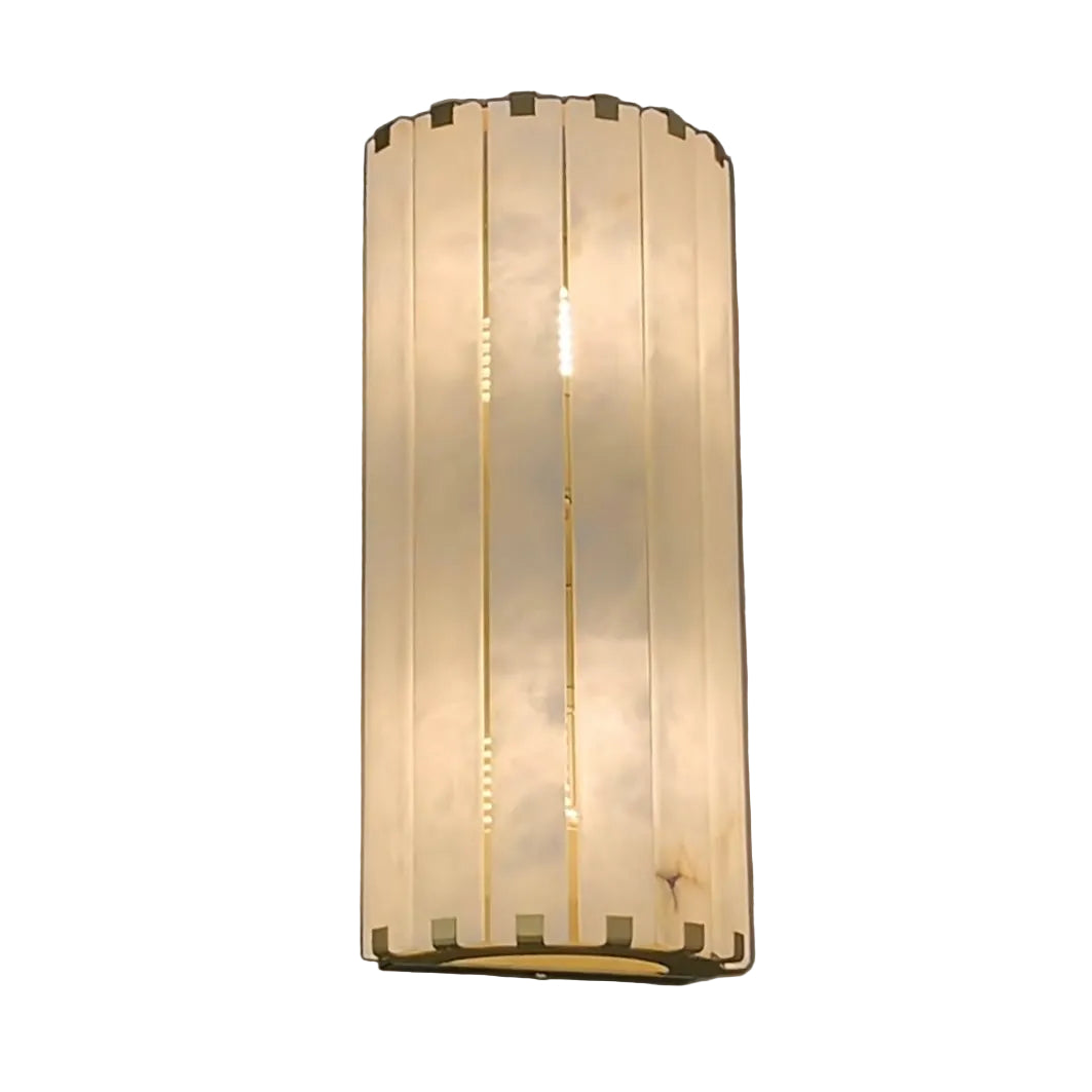 cicci marble wall light with vertical marble panels and warm ambient glow