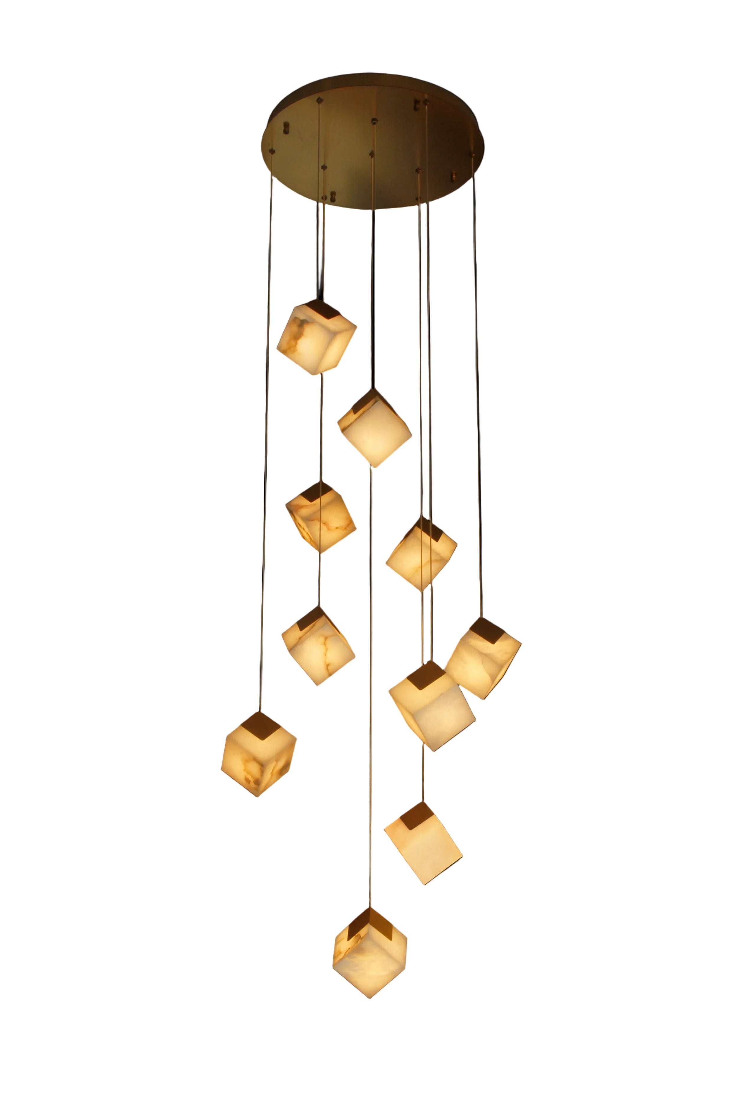 cascading cube marble pendant staircase chandelier with suspended alabaster cubes