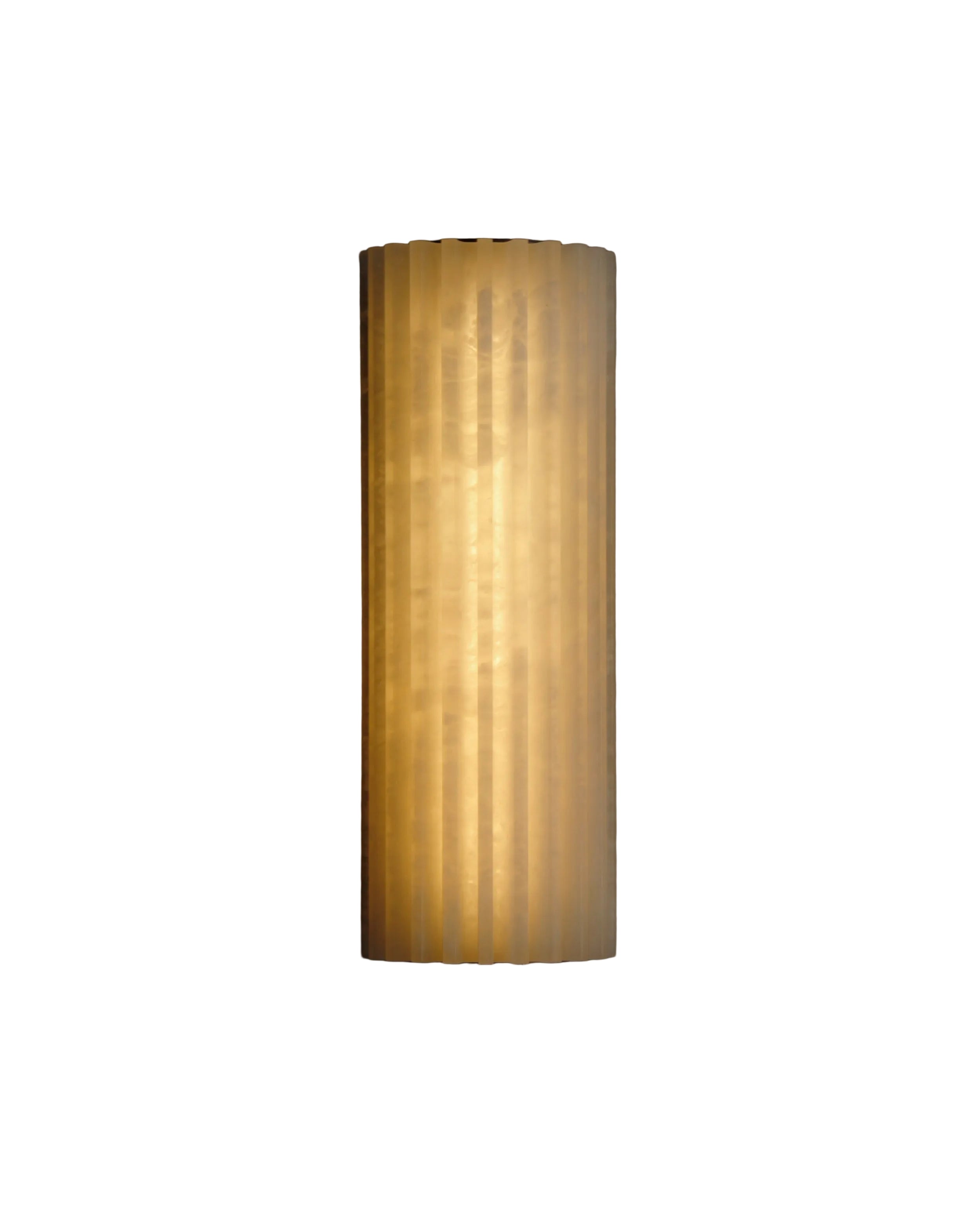 Lisora marble wall light with fluted illuminated design on a dark interior wall