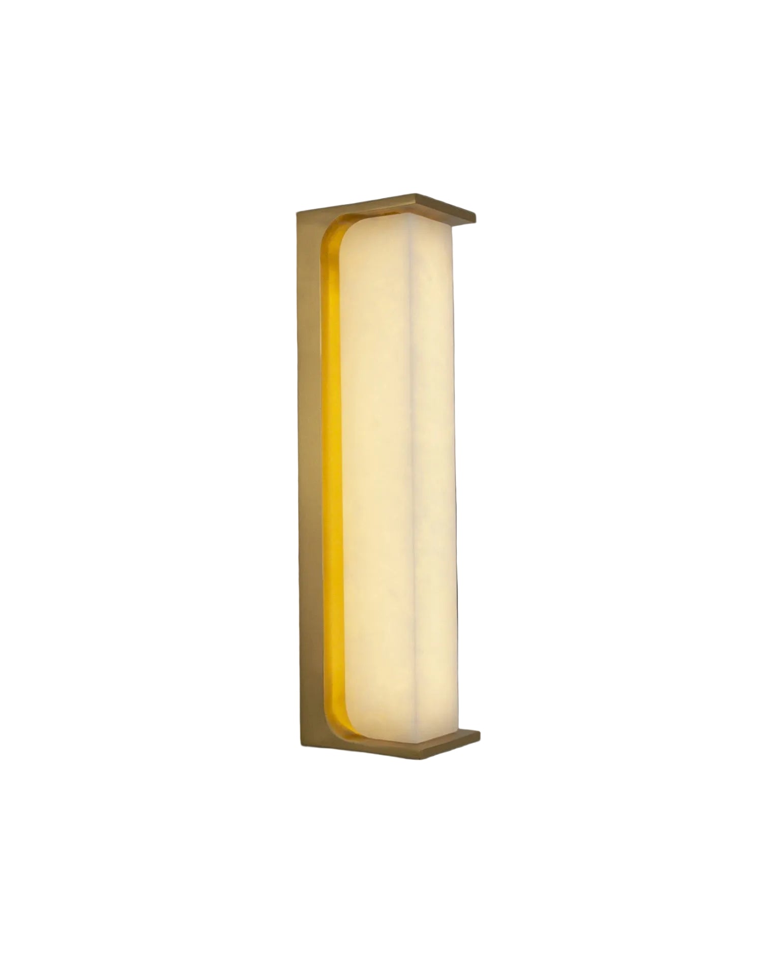 VORELLI Matera marble wall light featuring a curved sculptural silhouette, warm illuminated marble panel, and refined contemporary design