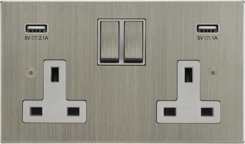 Ambassador Square Double Socket + USB architectural switches view 2