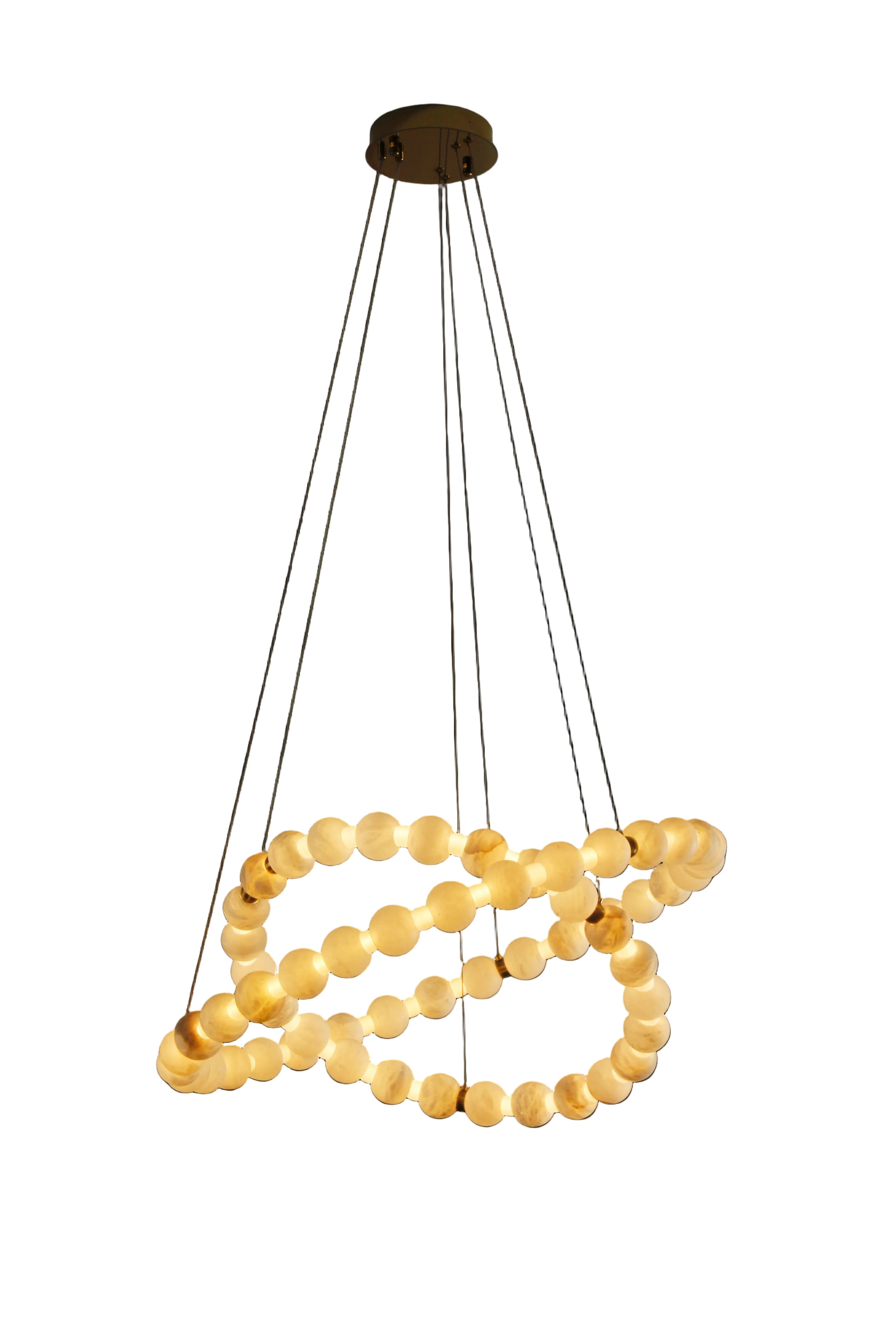 VORELLI® Orbella Double Ring Chandelier, a sculptural luxury lighting fixture with glowing marble spheres.
