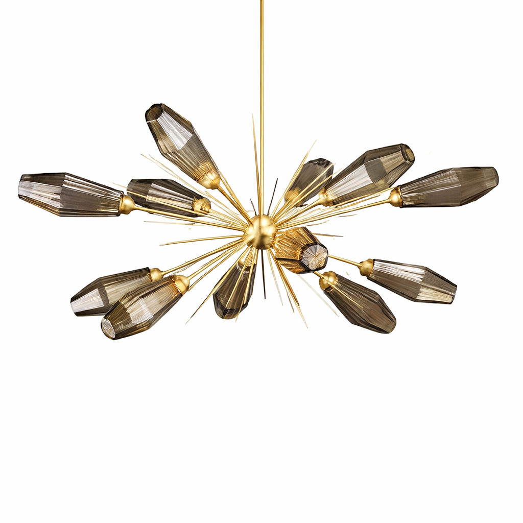Abdera pendant light with smoky grey glass and gold spikes – luxury chandelier UAE