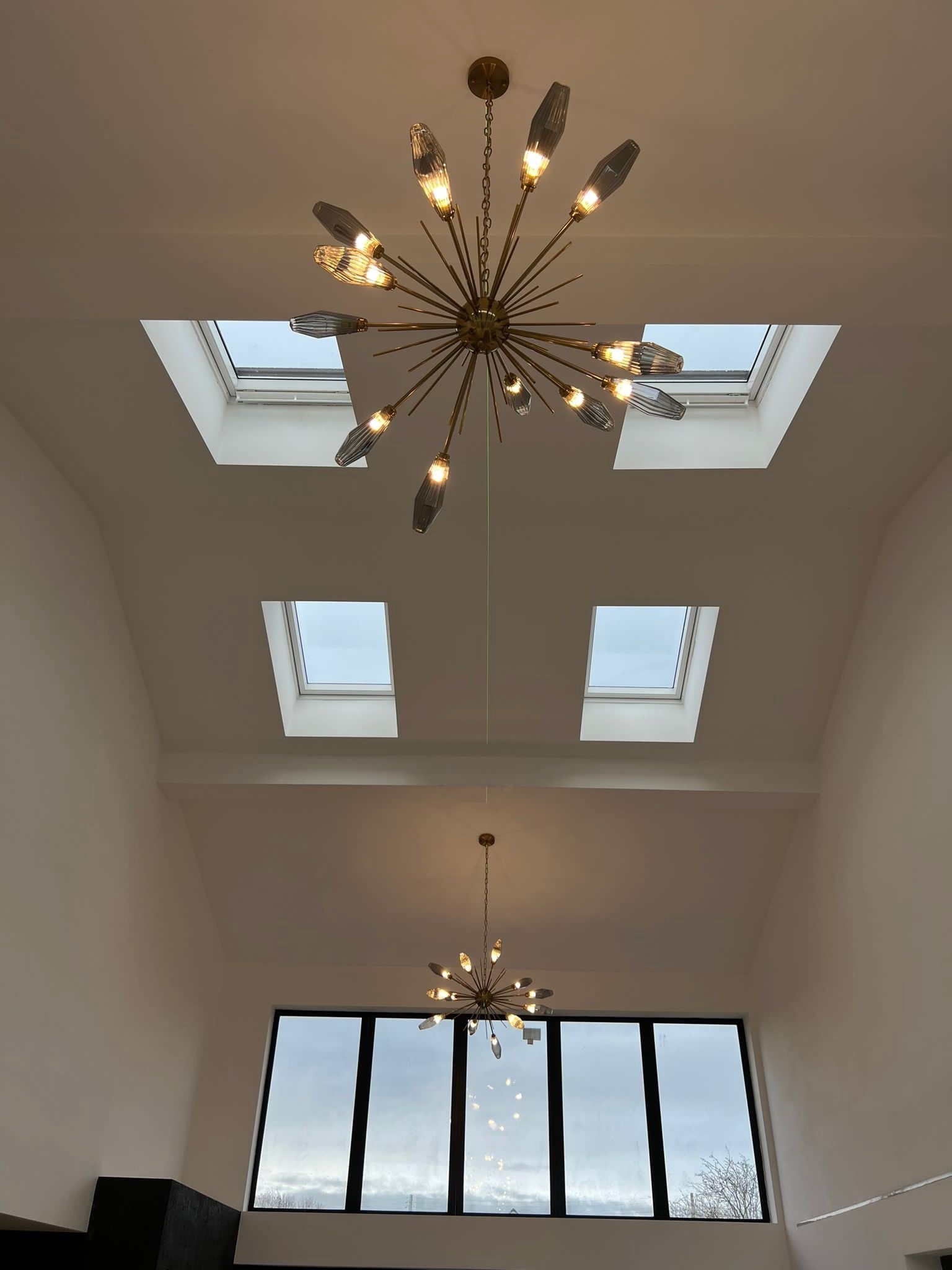 Abdera smoky grey glass chandelier for high ceilings in UAE homes