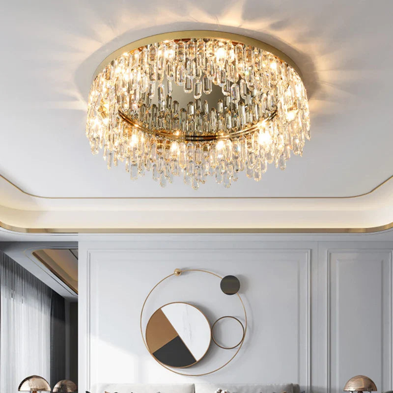 Abruzzi crystal ceiling light installed in a luxury living room in Dubai