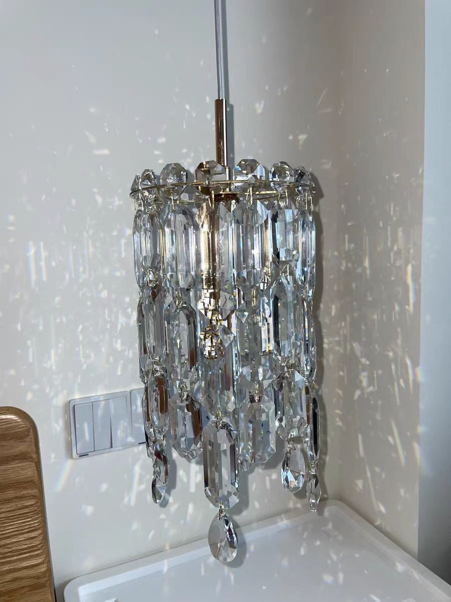 Abruzzi crystal pendant light in silver finish styled in contemporary bathroom