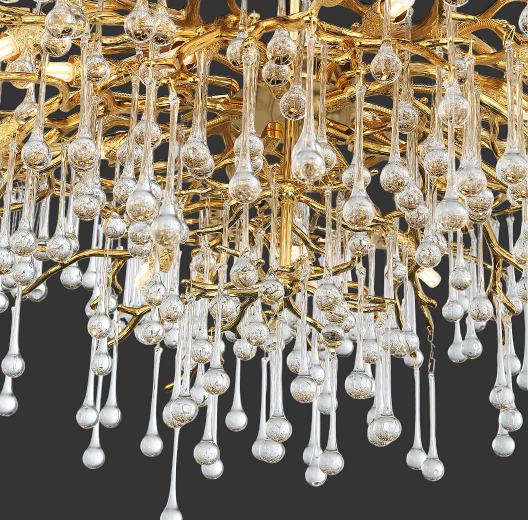 Handcrafted glass droplet detailing on L’Albero d’Oro Circular Chandelier III