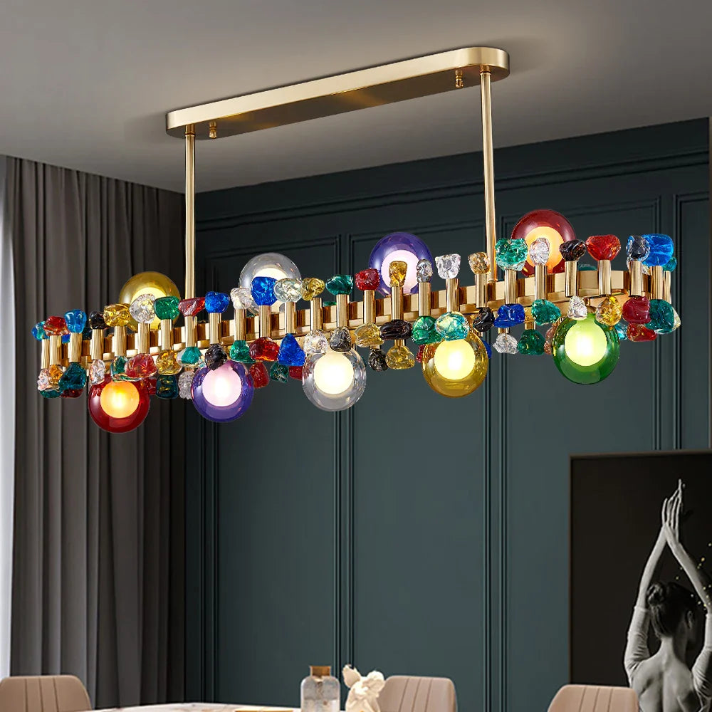 Alytus Rectangular Chandelier II above dining table in Dubai interior