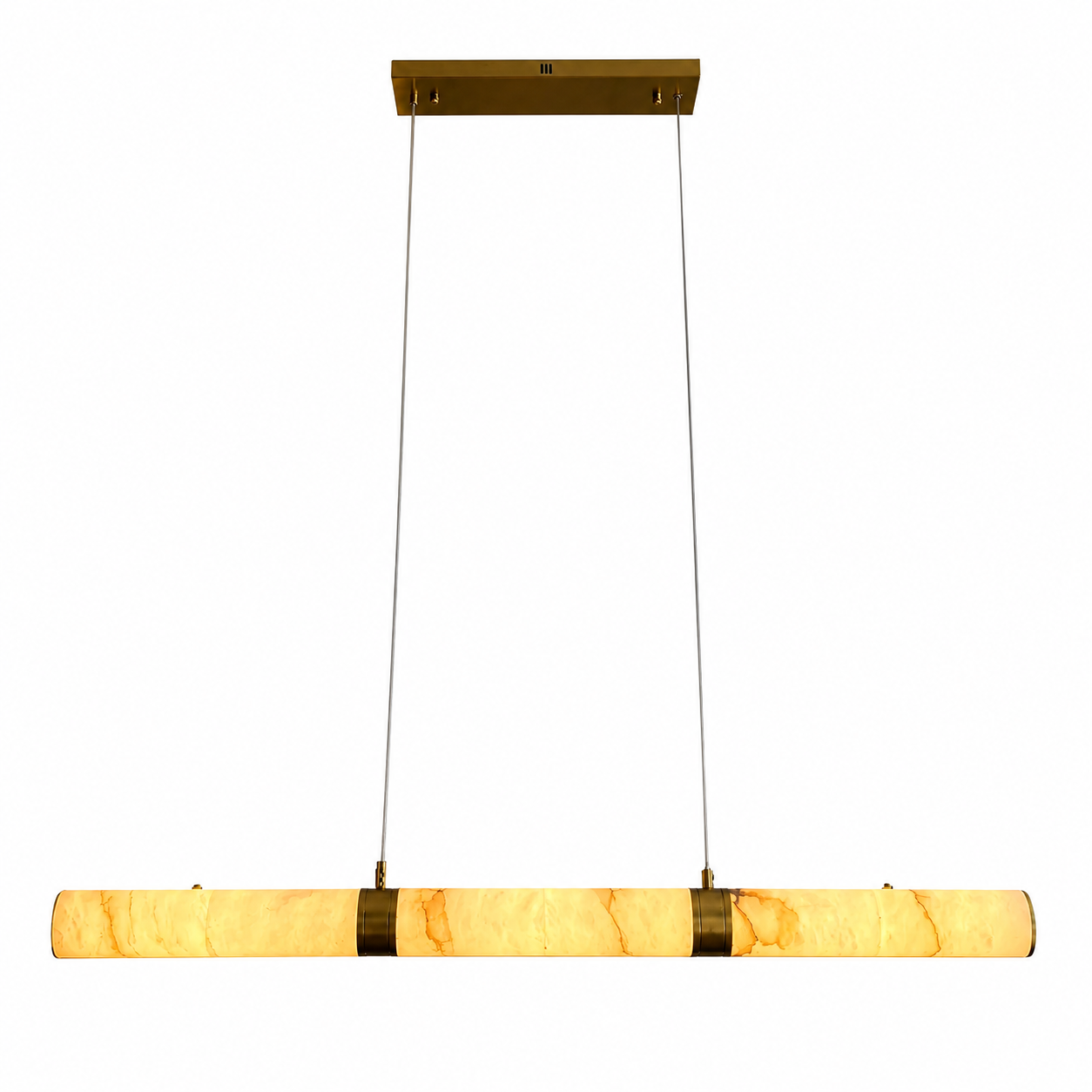 Ambient glow produced by the rectangular Avora marble light fixture.