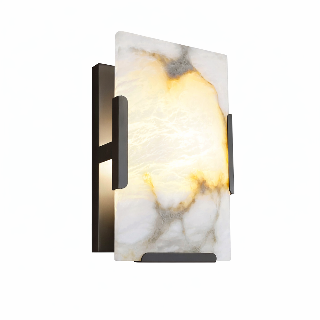 Angel Marble Wall Light with veined marble and black frame UAE