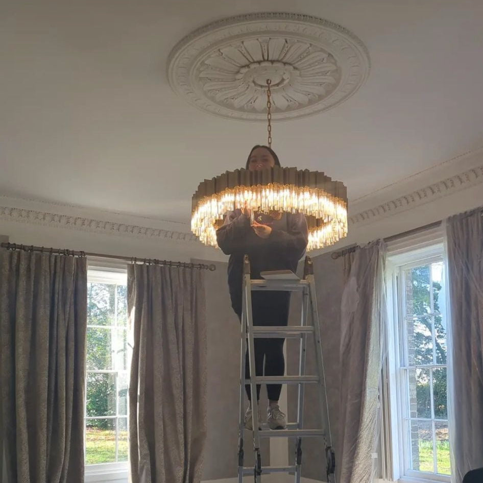 Antilia Circular Chandelier installed in elegant classic ceiling interior