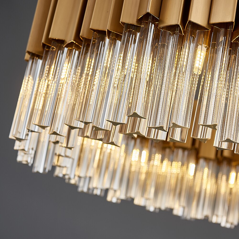 Prism cut crystal bar detail on Antilia Rectangular Chandelier
