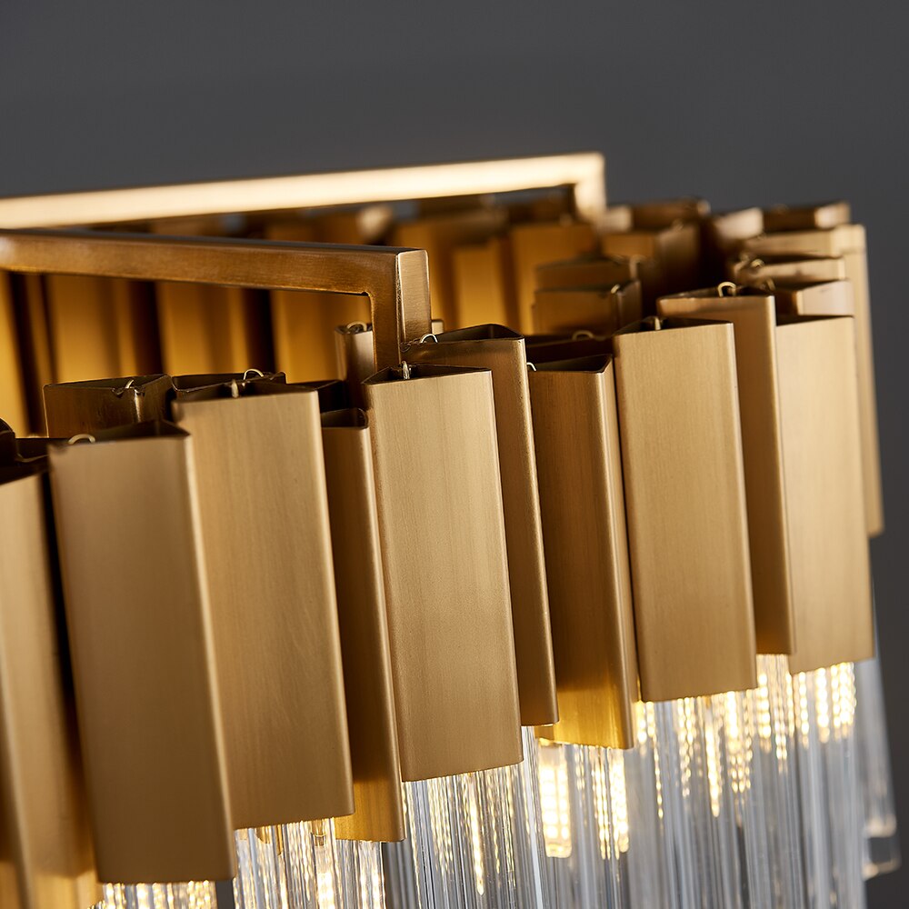 Close up of gold frame detailing on Antilia Rectangular Chandelier