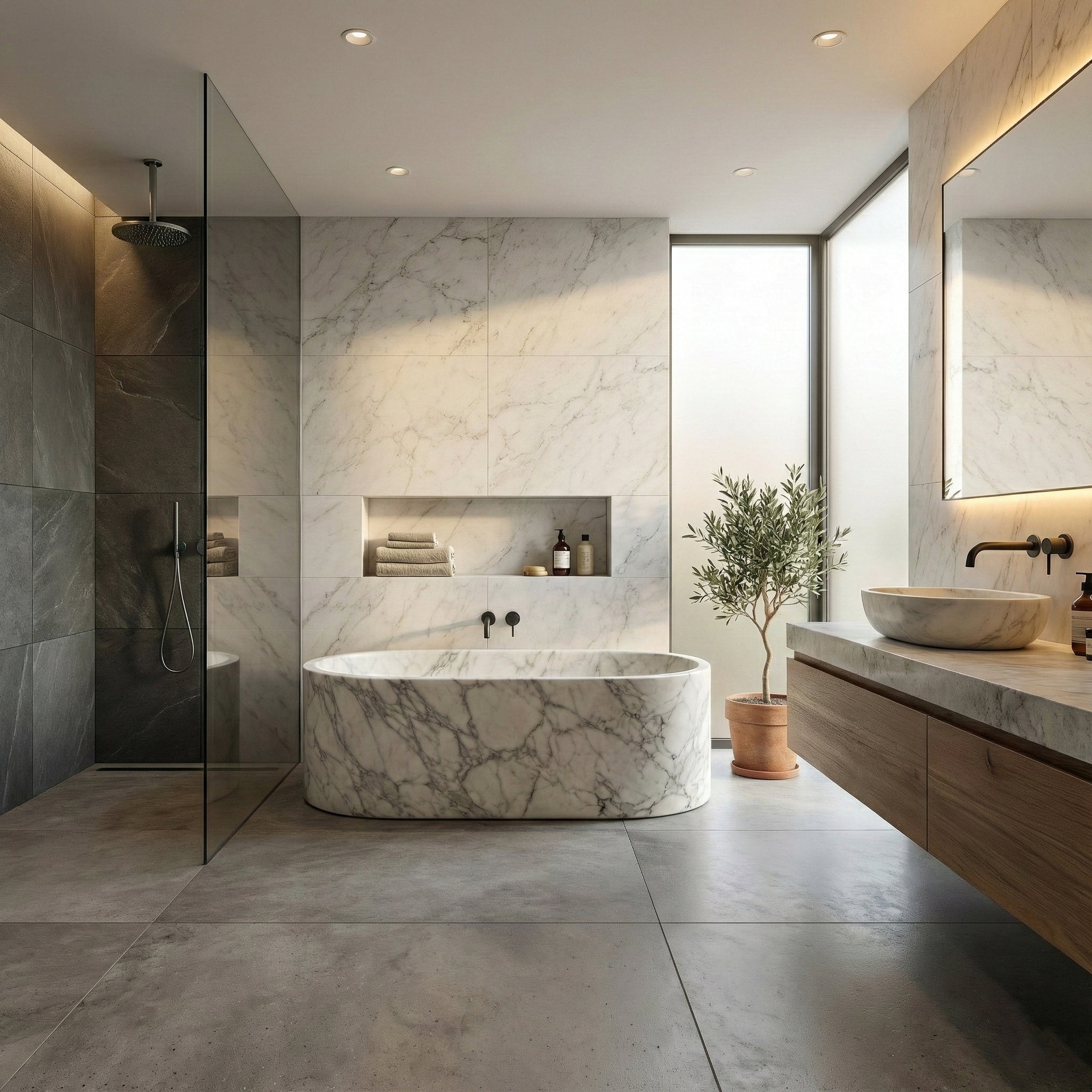 Arabescato Marble Freestanding Bathtub - Elliptical by VORELLI