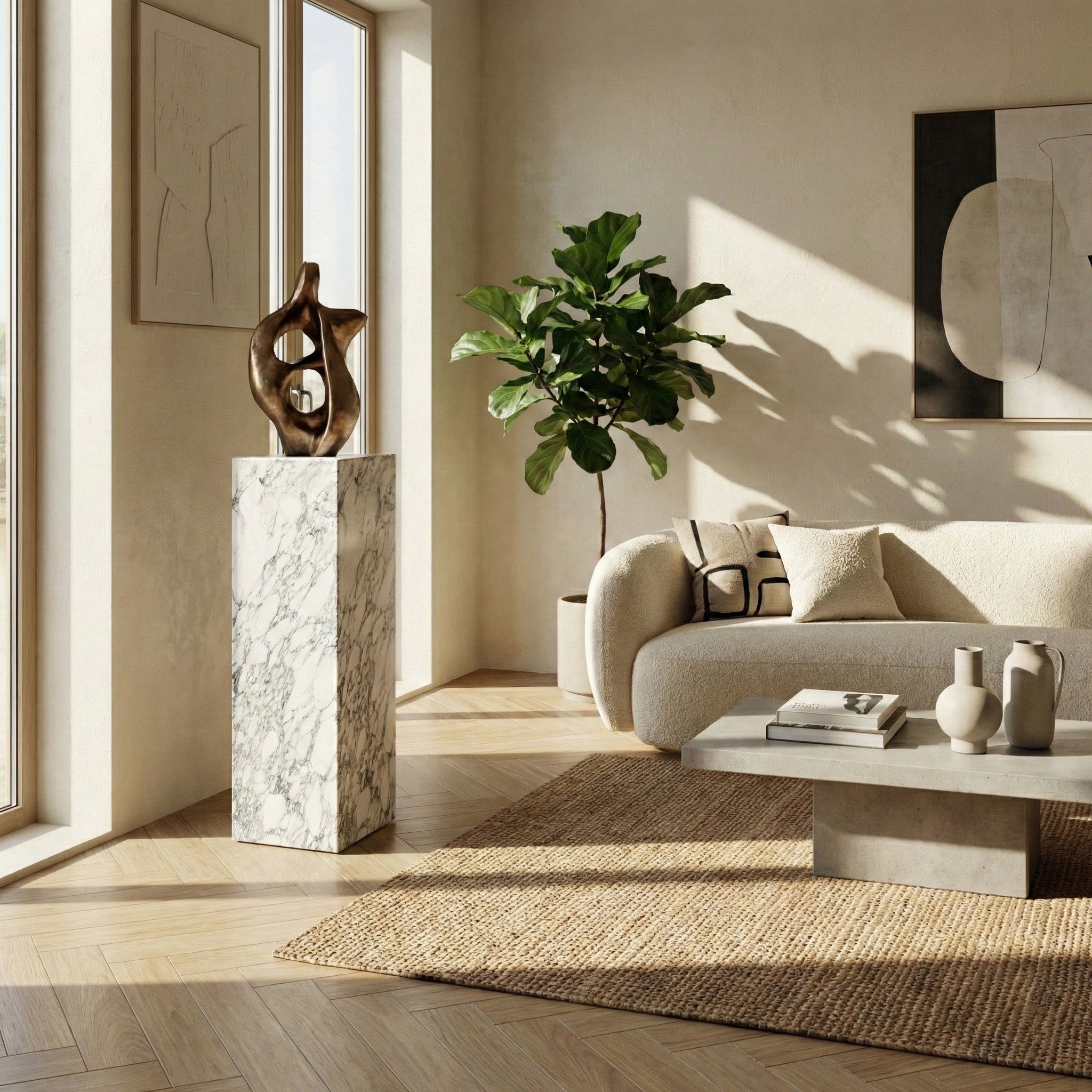 Arabescato Marble Pedestal Stand by VORELLI
