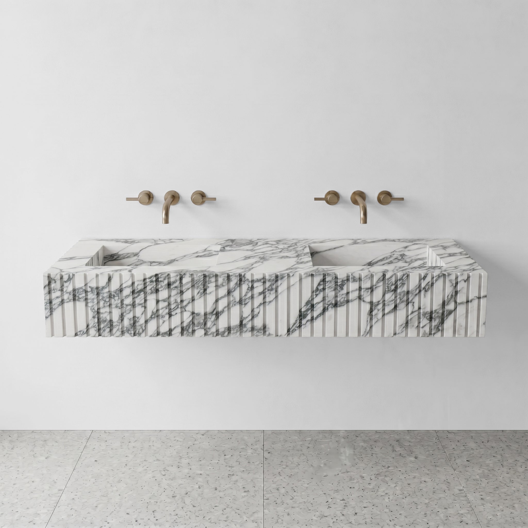 Arabescato Marble Double Sink - Fluted by VORELLI