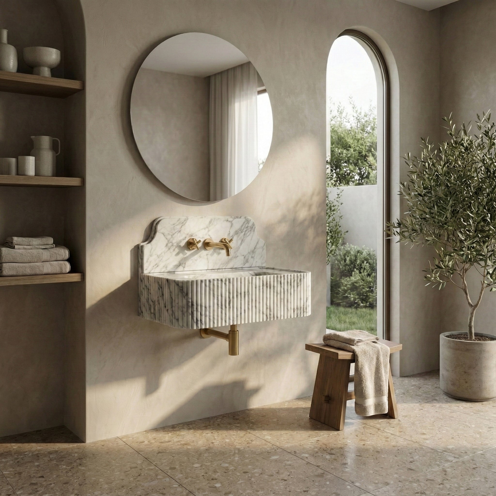 Arabescato Backsplash Sink - Fluted by VORELLI