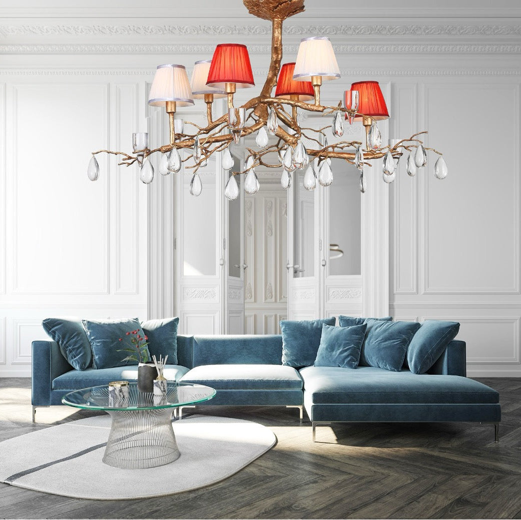 Arboris Rectangular Chandelier installed in luxury living room