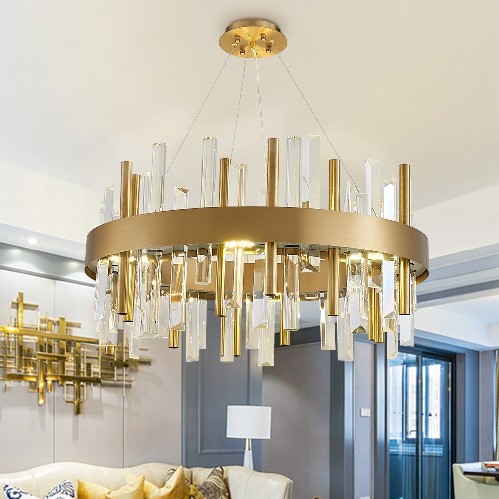 Ardmore Circular Chandelier installed in luxury living room interior