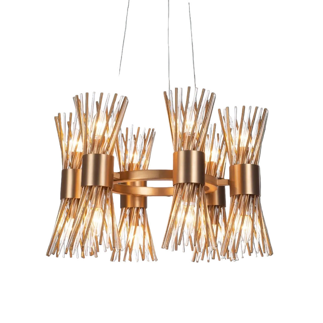 Arliano Circular Chandelier with metal rods and crystal accents