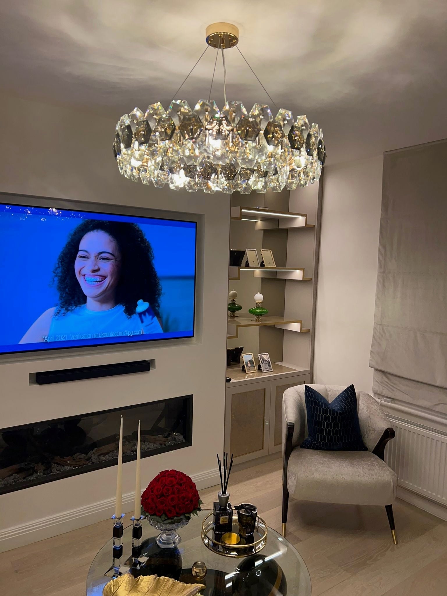 Astoria chandelier illuminated creating warm ambient lighting