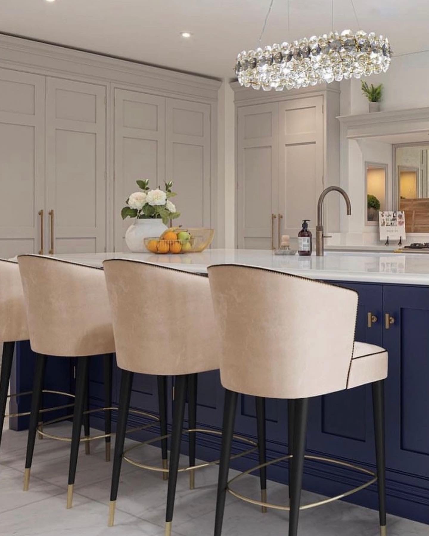 Astoria crystal linear chandelier in modern kitchen interior