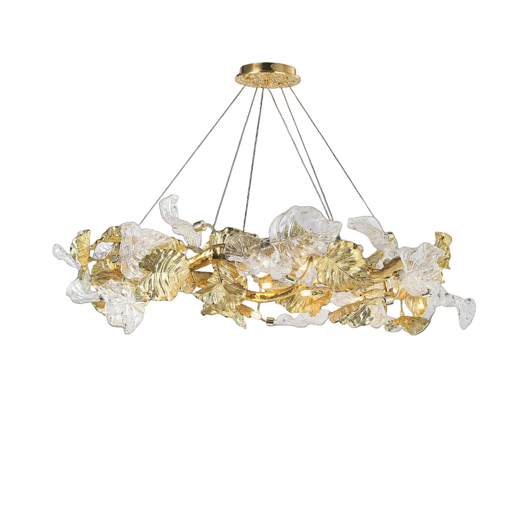 Aura Leaf circular chandelier with sculpted glass leaves