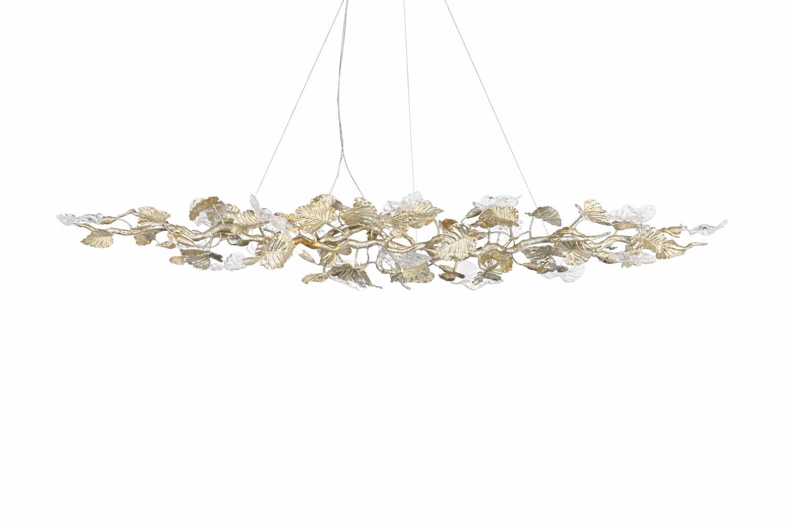 Aura Leaf rectangular chandelier with sculpted glass leaves