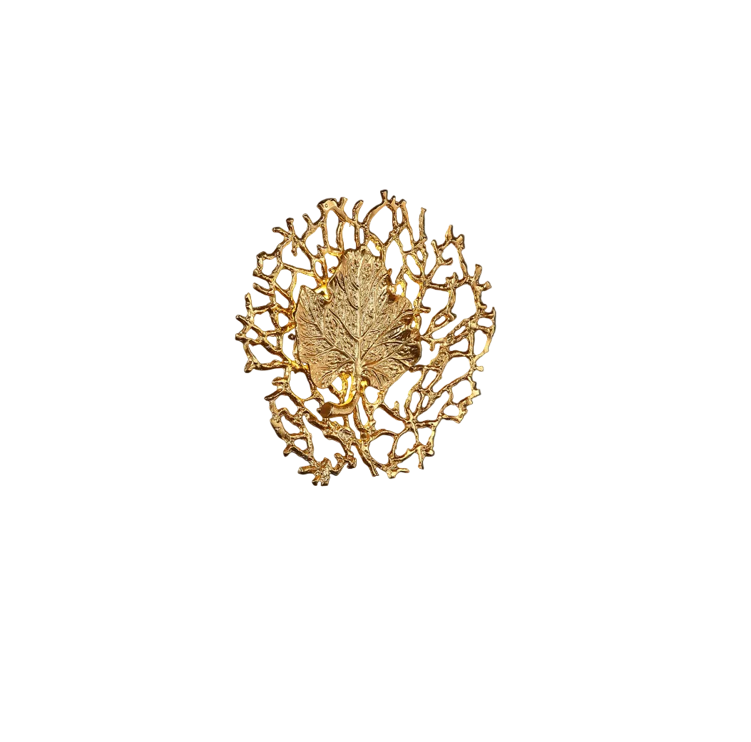 Aurelia wall light with intricate sculptural leaf motif in circular gold frame