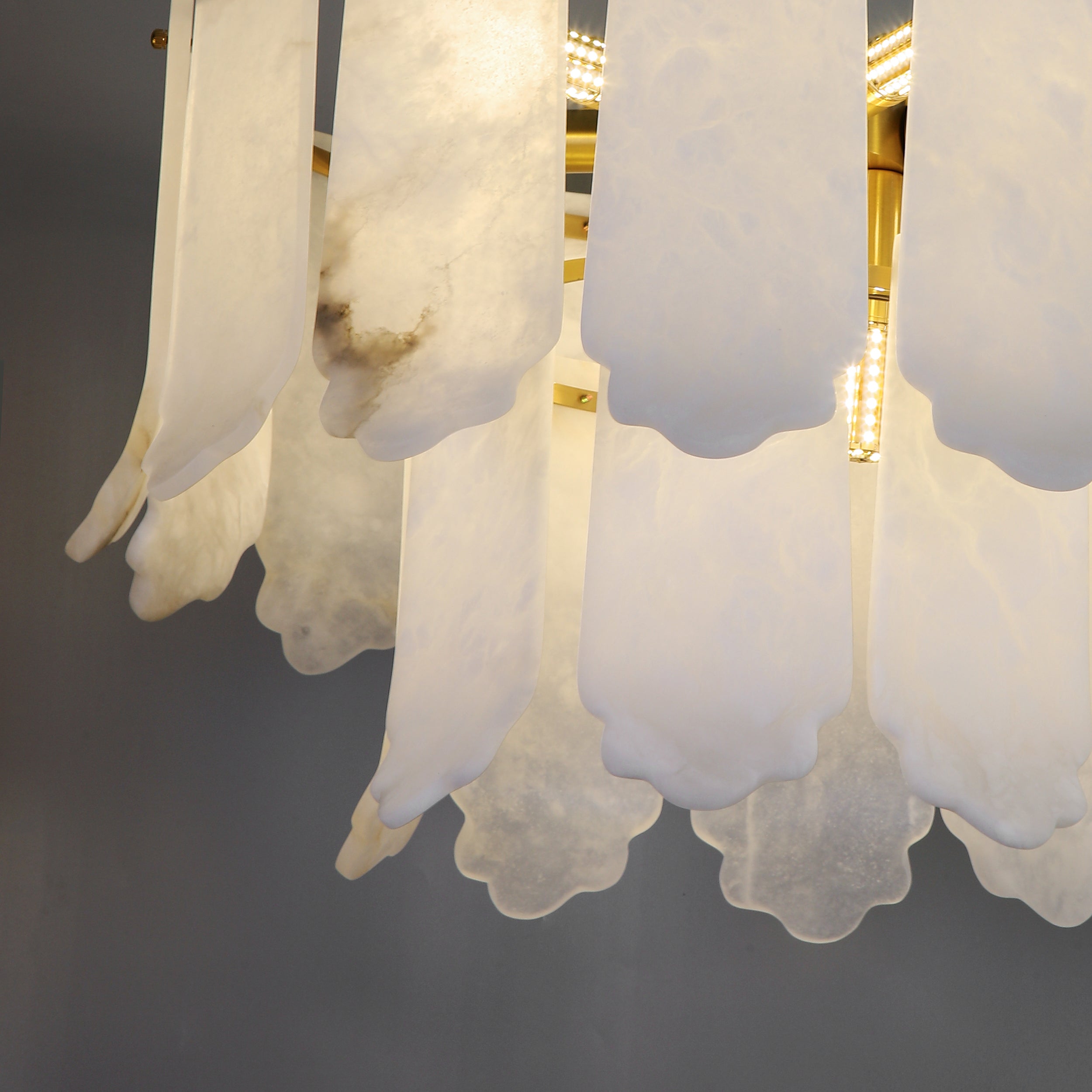 Close-up of layered alabaster marble panels on Avelina chandelier