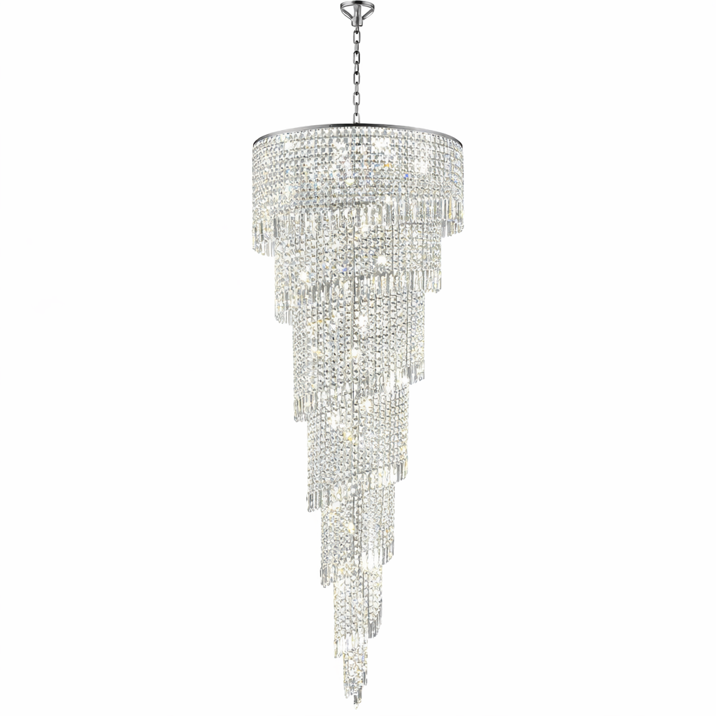 Basiglio spiral staircase chandelier with cascading crystal tiers