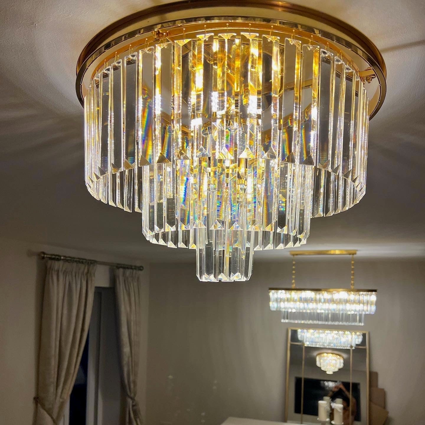 Beckenham crystal ceiling light installed in luxury bedroom