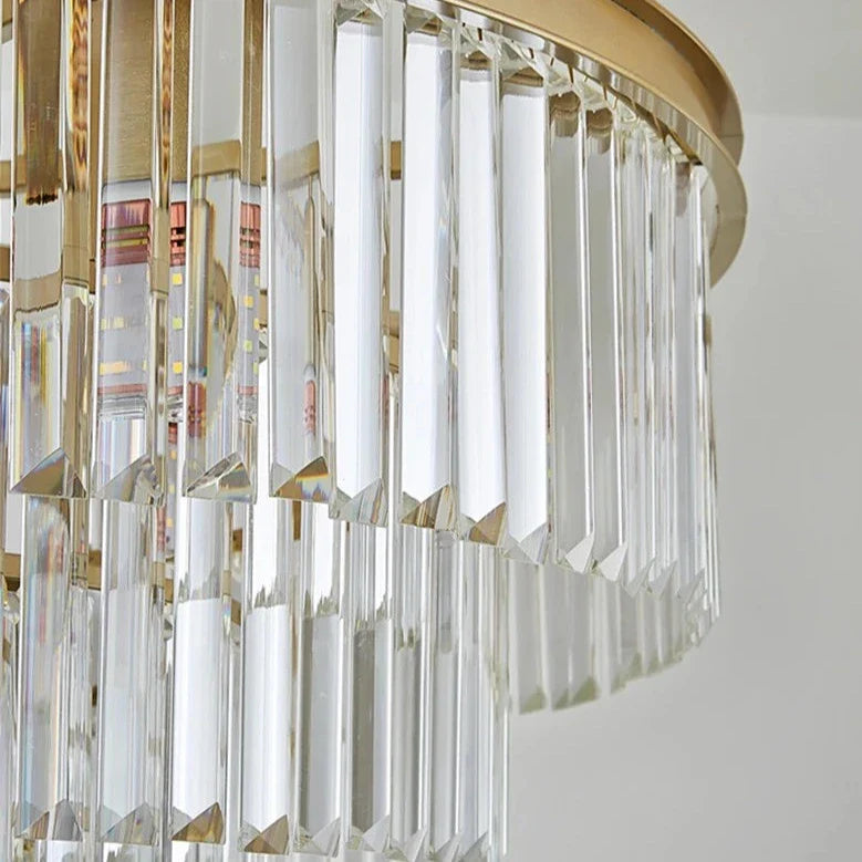 Close-up of crystal bar detailing on Beckenham circular chandelier
