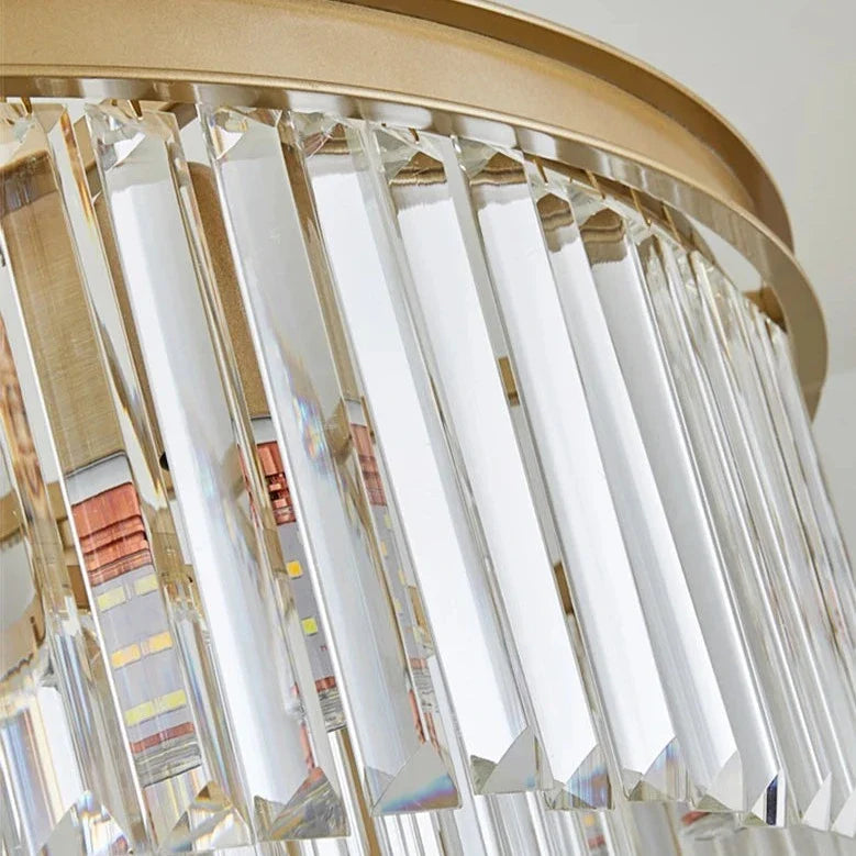 Close-up of precision-cut crystal bars on Beckenham ceiling light