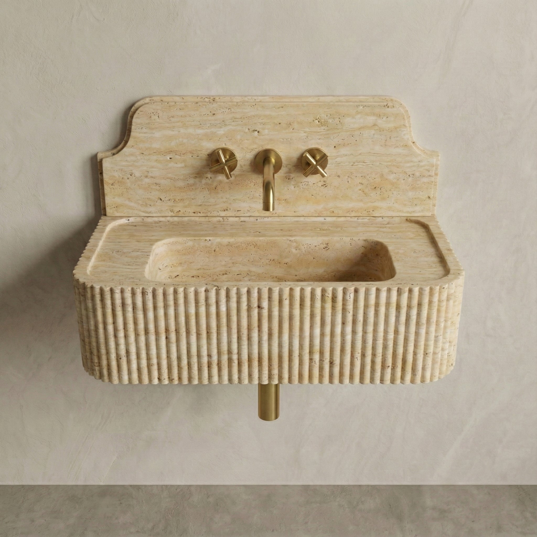 Beige Travertine Backsplash Sink - Fluted by VORELLI