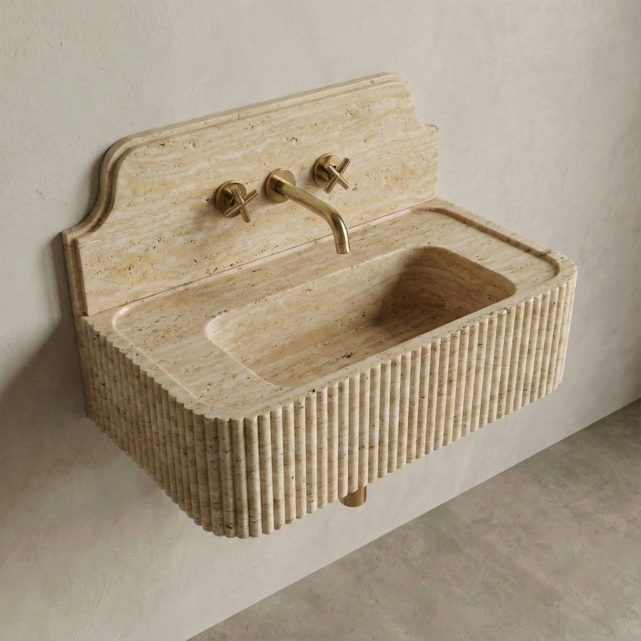 Beige Travertine Backsplash Sink - Fluted by VORELLI