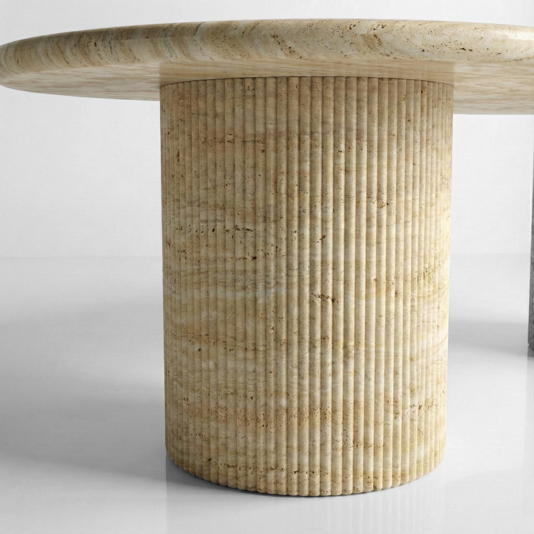 Beige Travertine Oval Dining Table - Fluted by VORELLI