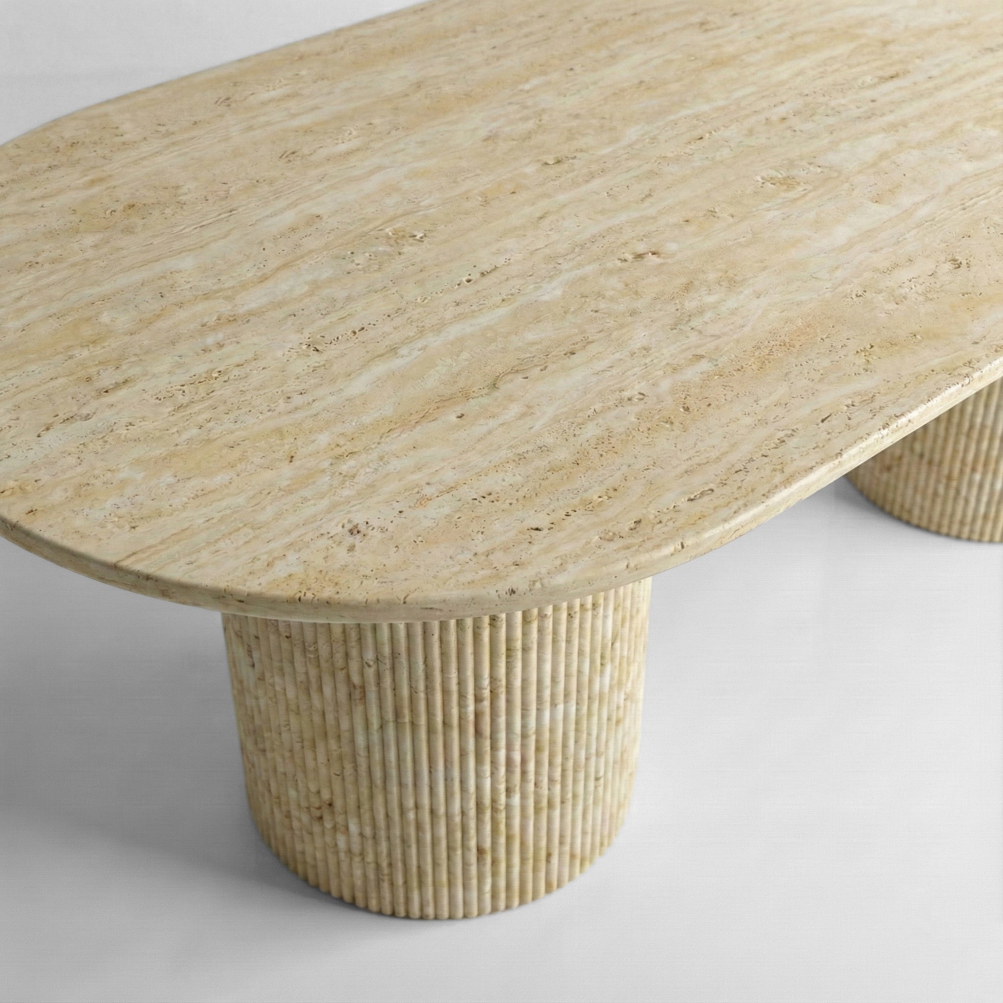 Beige Travertine Oval Dining Table - Fluted by VORELLI
