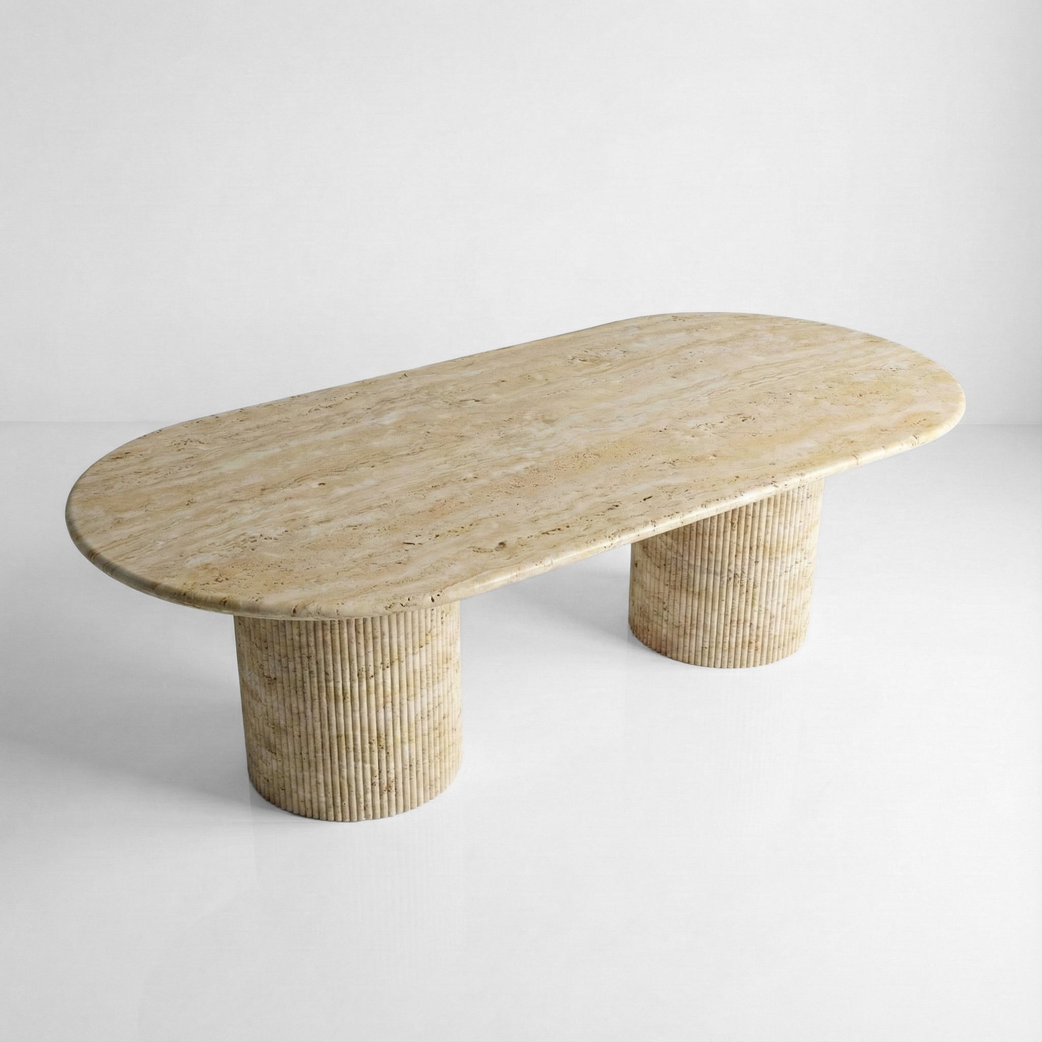 Beige Travertine Oval Dining Table - Fluted by VORELLI