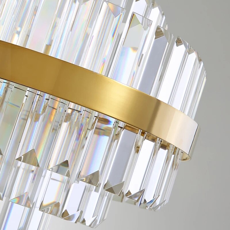 Detail of metal frame and crystal bars on Belair chandelier
